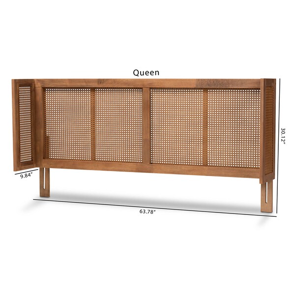 Baxton Studio Rina Ash Walnut Finished and Rattan King Size Wrap-Around Headboard - 159-9817