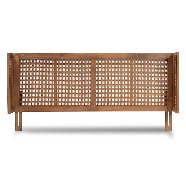 Baxton Studio Rina Ash Walnut Finished and Rattan King Size Wrap-Around Headboard - 159-9817