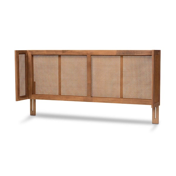 Baxton Studio Rina Ash Walnut Finished and Rattan King Size Wrap-Around Headboard - 159-9817