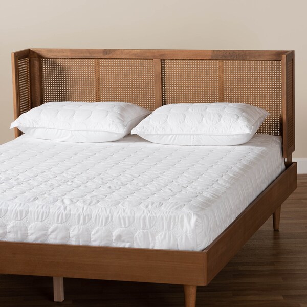 Baxton Studio Rina Ash Walnut Finished and Rattan King Size Wrap-Around Headboard - 159-9817