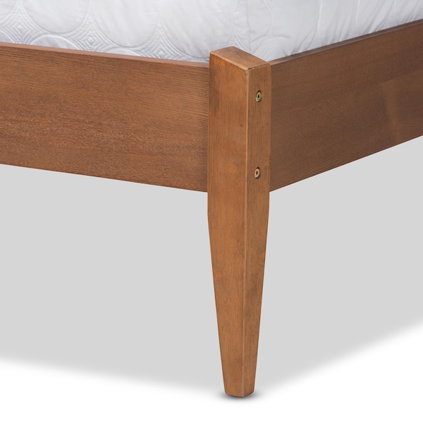 Baxton Studio Lenora Mid-Century Beige Fabric Upholstered and Walnut Brown Finished Wood Platform Bed-Full - 197-11597-ZORO