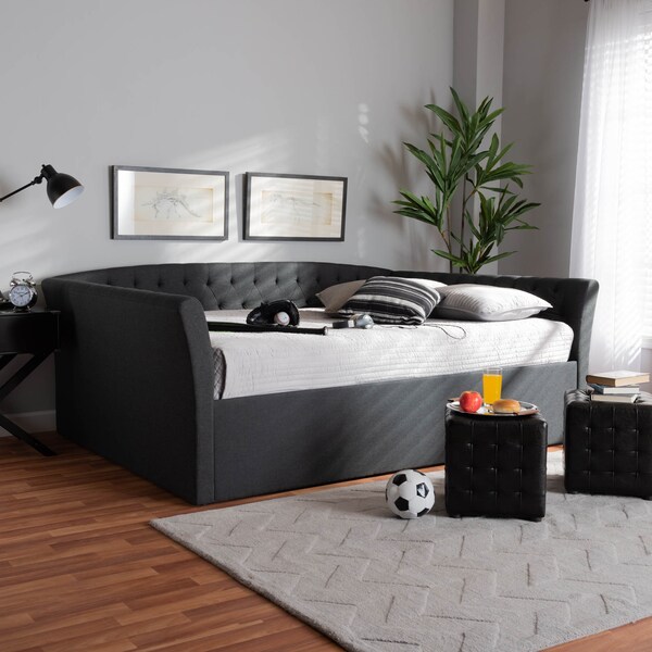 Baxton Studio Delora Dark Grey Upholstered Queen Size Daybed - 158-9672