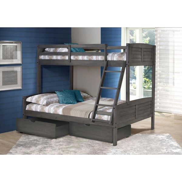 Convenience Concepts PD-2012TFAG-505 Twin Over Full Louver Bunk Bed with Dual Storage Drawers - Antique Grey - HI2482476