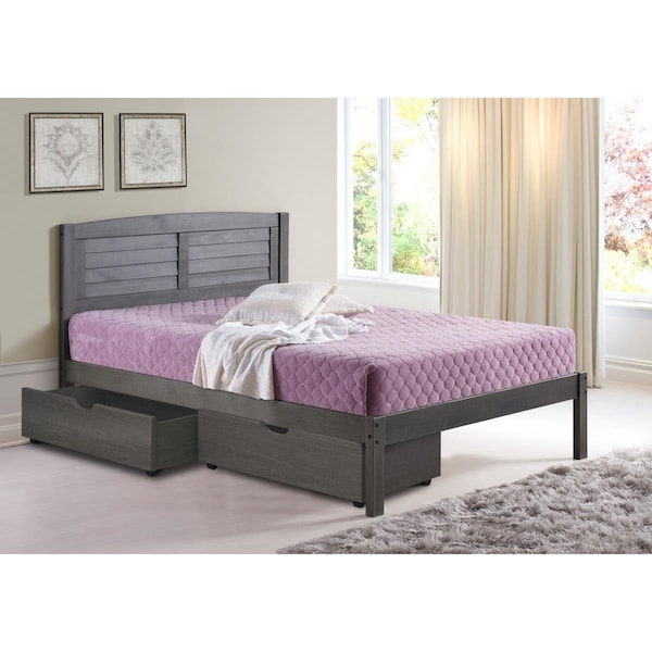 Convenience Concepts PD-212FAG-505 Full Louver Bed with Dual Storage Drawers - Antique Grey - HI2461398