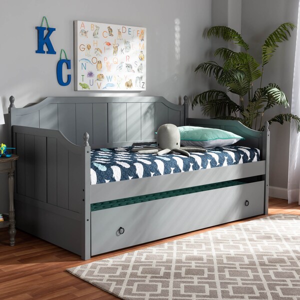 Baxton Studio Millie Grey Finished Wood Twin Size Daybed with Trundle - 157-9623