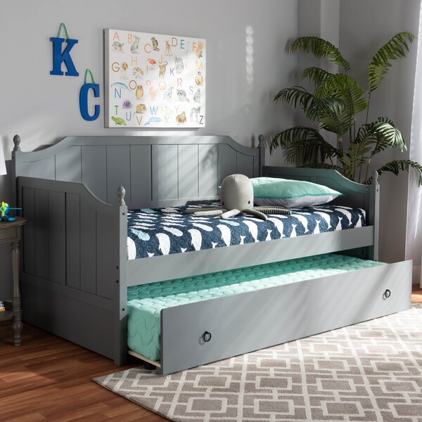 Baxton Studio Millie Grey Finished Wood Twin Size Daybed with Trundle - 157-9623