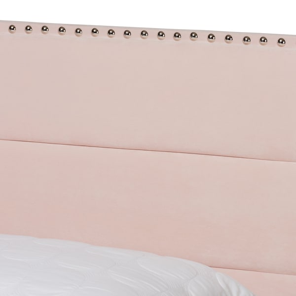 Baxton Studio Tamira Modern and Contemporary Glam Light Pink Velvet Fabric Full Size Panel Bed - 183-11272-ZORO