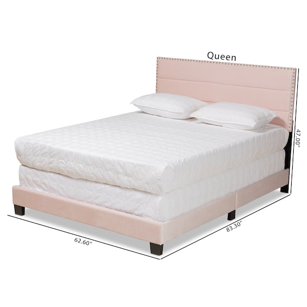 Baxton Studio Tamira Modern and Contemporary Glam Light Pink Velvet Fabric Full Size Panel Bed - 183-11272-ZORO