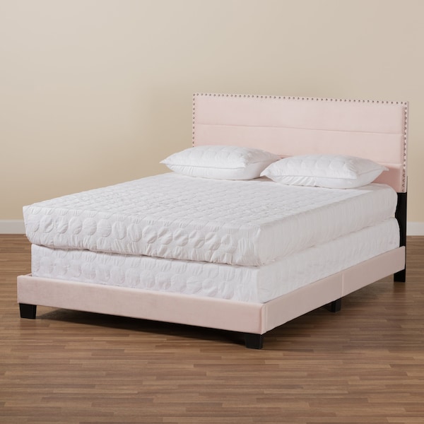 Baxton Studio Tamira Modern and Contemporary Glam Light Pink Velvet Fabric Full Size Panel Bed - 183-11272-ZORO