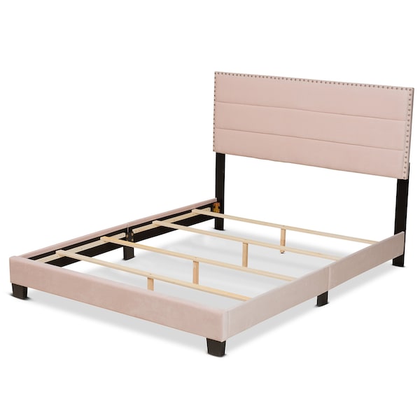 Baxton Studio Tamira Modern and Contemporary Glam Light Pink Velvet Fabric Full Size Panel Bed - 183-11272-ZORO