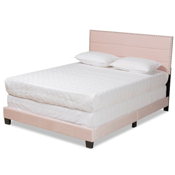 Baxton Studio Tamira Modern and Contemporary Glam Light Pink Velvet Fabric Full Size Panel Bed - 183-11272-ZORO