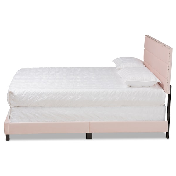 Baxton Studio Tamira Modern and Contemporary Glam Light Pink Velvet Fabric Full Size Panel Bed - 183-11272-ZORO
