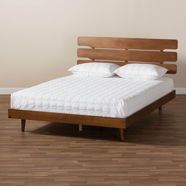 Baxton Studio Anzia Mid-Century Walnut Finished Wood Queen Size Platform bed - 159-9610