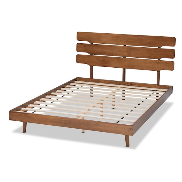 Baxton Studio Anzia Mid-Century Walnut Finished Wood Queen Size Platform bed - 159-9610