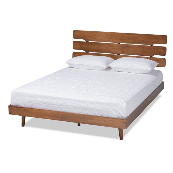 Baxton Studio Anzia Mid-Century Walnut Finished Wood Queen Size Platform bed - 159-9610