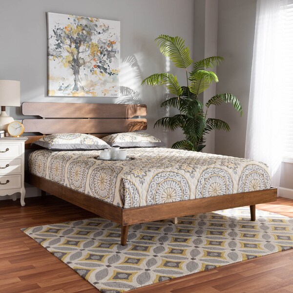 Baxton Studio Anzia Mid-Century Walnut Finished Wood Queen Size Platform bed - 159-9610