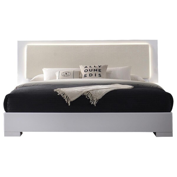 Best Master Furniture Athens White Lacquer Platform Queen Bed with LED Lighting - ATHENS QUEEN BED