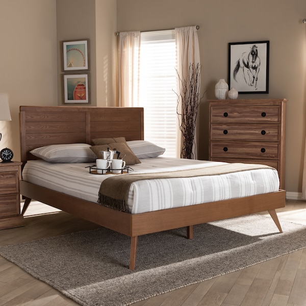 Baxton Studio Artemis Mid-Century Walnut Brown Finished Wood King Size Platform Bed - 156-9409-9427