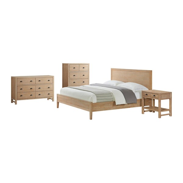 Alaterre Furniture Arden 4-Piece Bedroom Set with King Bed, 2-Drawer Nightstand with open shelf, Chest, Dresser - ANAN02344029