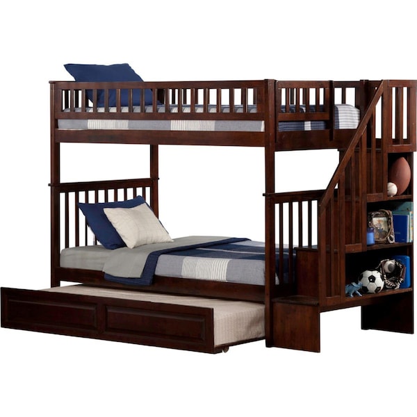 Atlantic Furniture Woodland Staircase Bunk Bed With Trundle Bed, Antique Walnut - AB56634