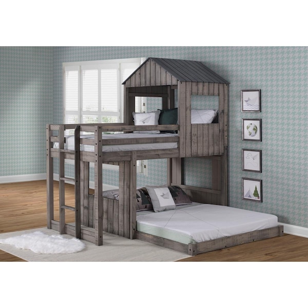 Donco Kids PD-3344TFRDG Twin over Full Campsite Loft, Rustic Dark Grey - PD_3344TFRDG