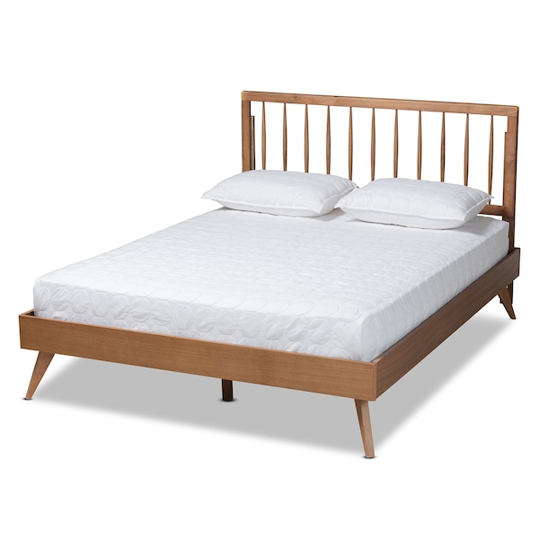 Baxton Studio Toru Mid-Century Modern Ash Walnut Finished Wood Queen Size Platform Bed - 180-11110-9408-ZORO