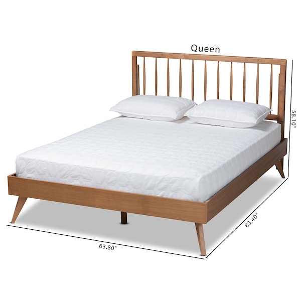 Baxton Studio Toru Mid-Century Modern Ash Walnut Finished Wood Queen Size Platform Bed - 180-11110-9408-ZORO