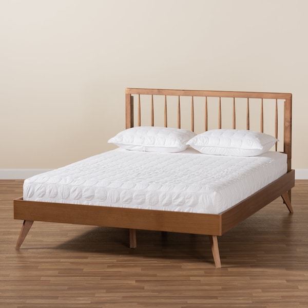 Baxton Studio Toru Mid-Century Modern Ash Walnut Finished Wood Queen Size Platform Bed - 180-11110-9408-ZORO