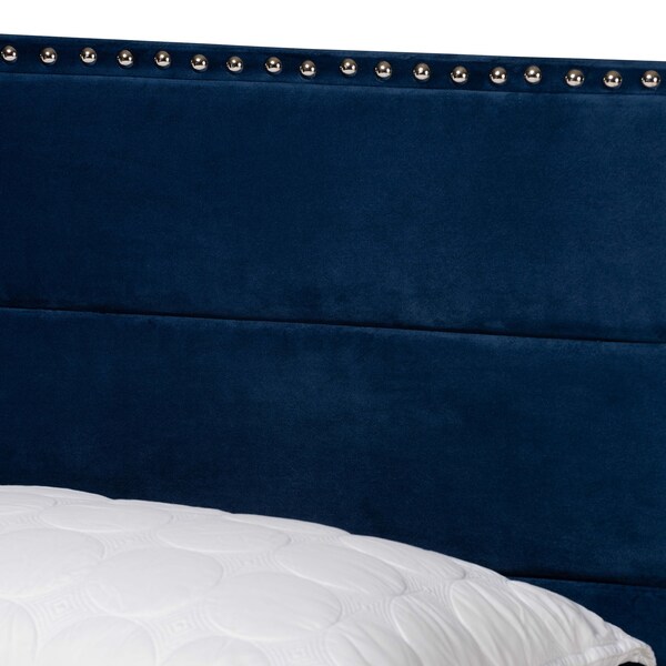 Baxton Studio Tamira Modern and Contemporary Glam Navy Blue Velvet Fabric Queen Size Panel Bed - 183-11276-ZORO