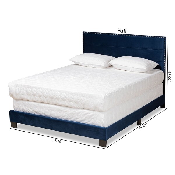 Baxton Studio Tamira Modern and Contemporary Glam Navy Blue Velvet Fabric Queen Size Panel Bed - 183-11276-ZORO