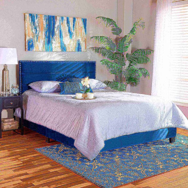 Baxton Studio Tamira Modern and Contemporary Glam Navy Blue Velvet Fabric Queen Size Panel Bed - 183-11276-ZORO