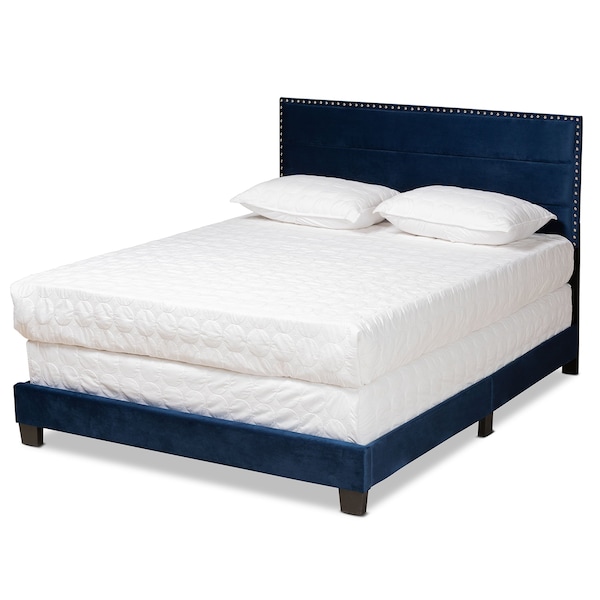 Baxton Studio Tamira Modern and Contemporary Glam Navy Blue Velvet Fabric Queen Size Panel Bed - 183-11276-ZORO