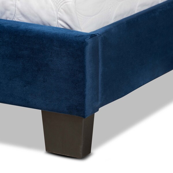 Baxton Studio Tamira Modern and Contemporary Glam Navy Blue Velvet Fabric Queen Size Panel Bed - 183-11276-ZORO