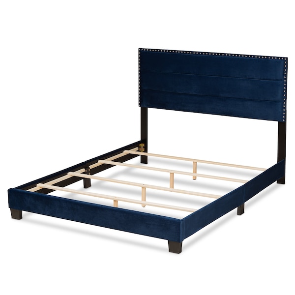 Baxton Studio Tamira Modern and Contemporary Glam Navy Blue Velvet Fabric Queen Size Panel Bed - 183-11276-ZORO