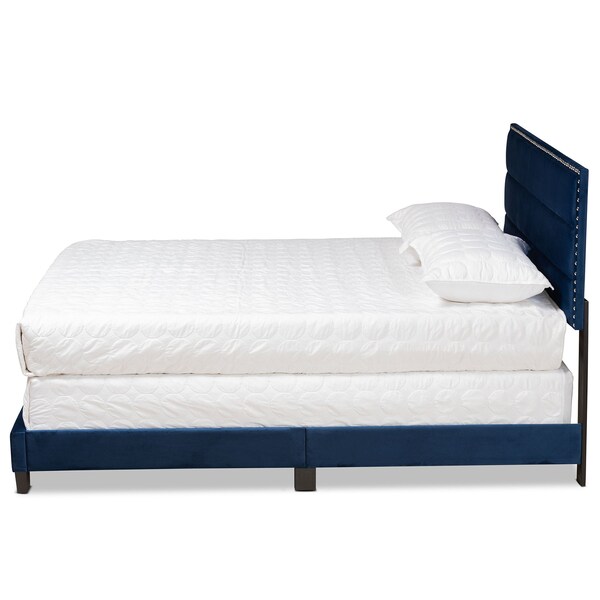 Baxton Studio Tamira Modern and Contemporary Glam Navy Blue Velvet Fabric Queen Size Panel Bed - 183-11276-ZORO
