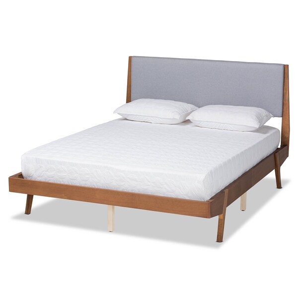 Baxton Studio Senna Mid-Century Grey Fabric Upholstered and Walnut Brown Finished Wood Platform Bed-King - 197-11608-ZORO