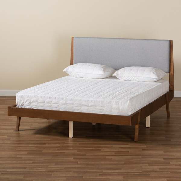 Baxton Studio Senna Mid-Century Grey Fabric Upholstered and Walnut Brown Finished Wood Platform Bed-King - 197-11608-ZORO