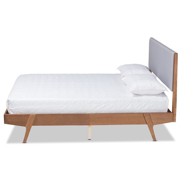 Baxton Studio Senna Mid-Century Grey Fabric Upholstered and Walnut Brown Finished Wood Platform Bed-King - 197-11608-ZORO