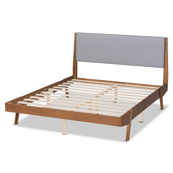 Baxton Studio Senna Mid-Century Grey Fabric Upholstered and Walnut Brown Finished Wood Platform Bed-King - 197-11608-ZORO