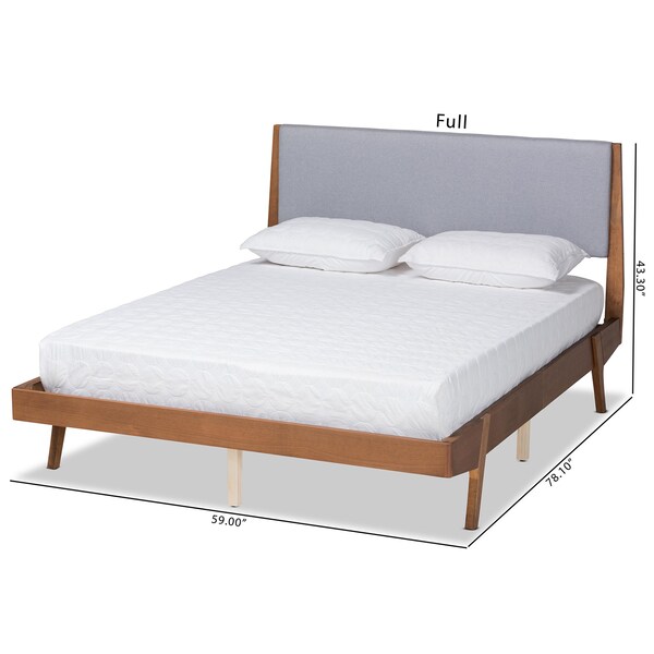 Baxton Studio Senna Mid-Century Grey Fabric Upholstered and Walnut Brown Finished Wood Platform Bed-King - 197-11608-ZORO