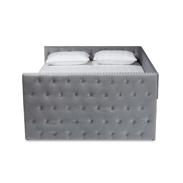 Baxton Studio Larkin Modern and Contemporary Grey Velvet Fabric Queen Size Daybed with Trundle - 187-11462-ZORO