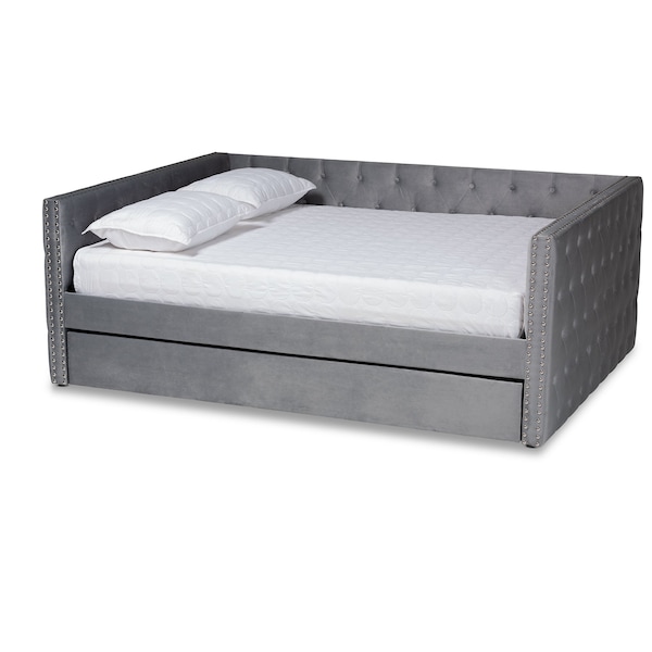 Baxton Studio Larkin Modern and Contemporary Grey Velvet Fabric Queen Size Daybed with Trundle - 187-11462-ZORO