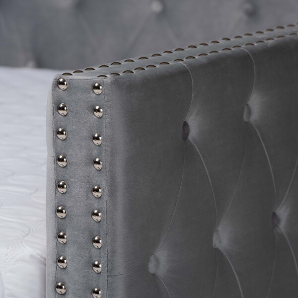 Baxton Studio Larkin Modern and Contemporary Grey Velvet Fabric Queen Size Daybed with Trundle - 187-11462-ZORO