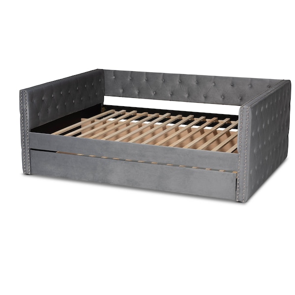 Baxton Studio Larkin Modern and Contemporary Grey Velvet Fabric Queen Size Daybed with Trundle - 187-11462-ZORO
