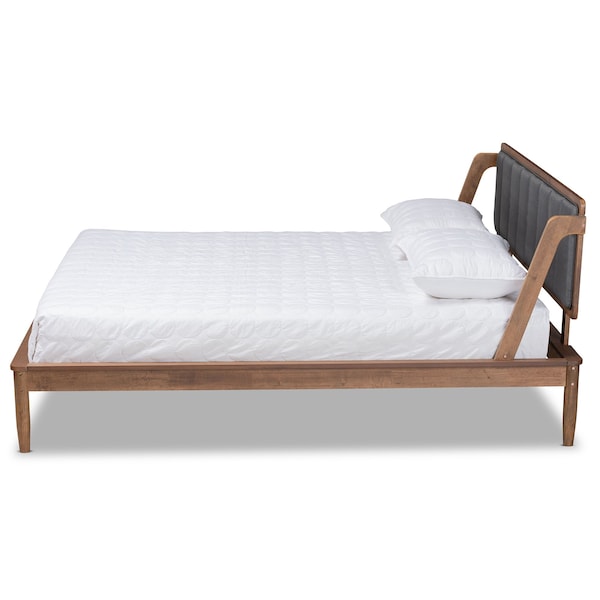 Baxton Studio Helsa Mid-Century Modern Dark Grey Fabric and Walnut Finished Queen Size Platform Bed - 175-10909-ZORO