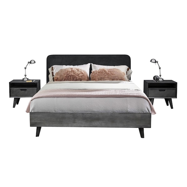 Armen Living Mohave 3 Piece Acacia King Bed and Nightstands Bedroom Set - SETMVBDKG3A
