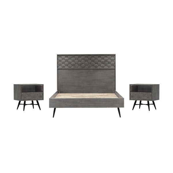 Armen Living Makena 3 Piece Queen Bedroom Set in Gray Acacia Wood - SETMKBDQN3A