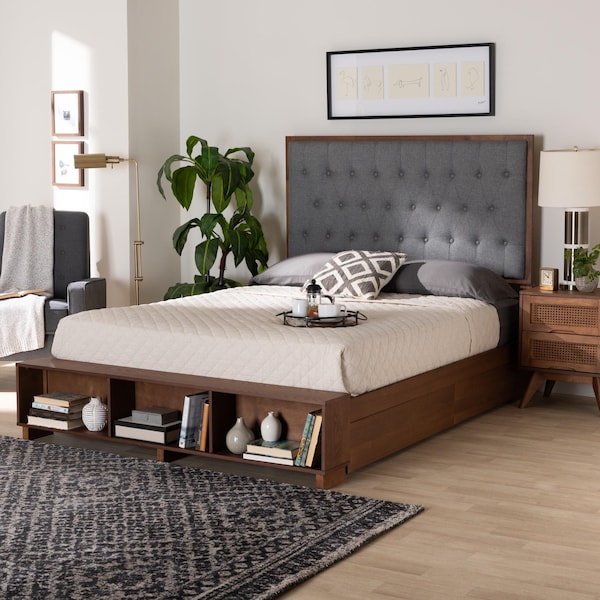 Baxton Studio Jalie Transitional Wood Platform Storage Bed in Grey-Queen - 237-12638-10669-ZORO