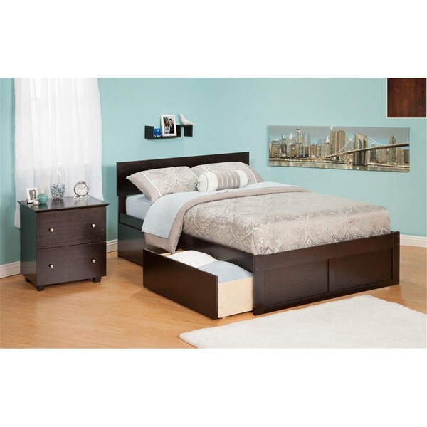 Atlantic Furniture Orlando Full Bed with Flat Panel Foot Board and Urban Bed Drawers in an Antique Walnut Finish - AR8132114