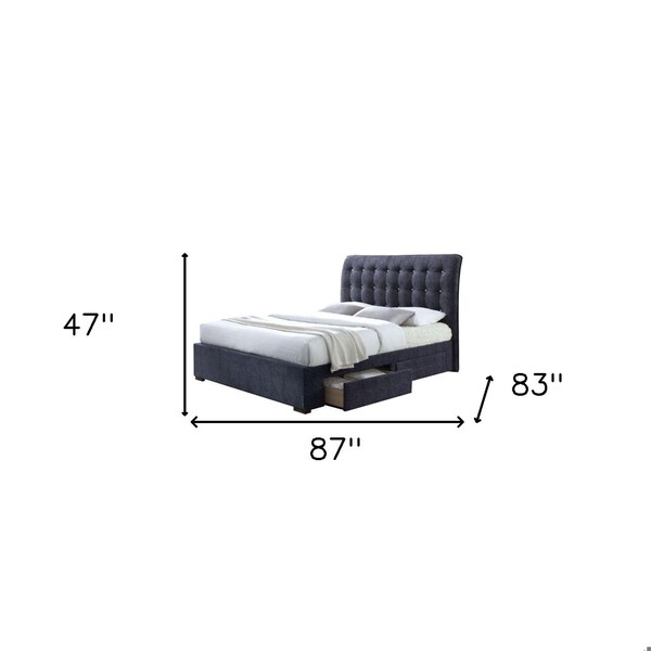 Homeroots 47 X 87 X 83 In. Drorit Eastern King Size Bed With Storage Dark Gray Fabric - 285890